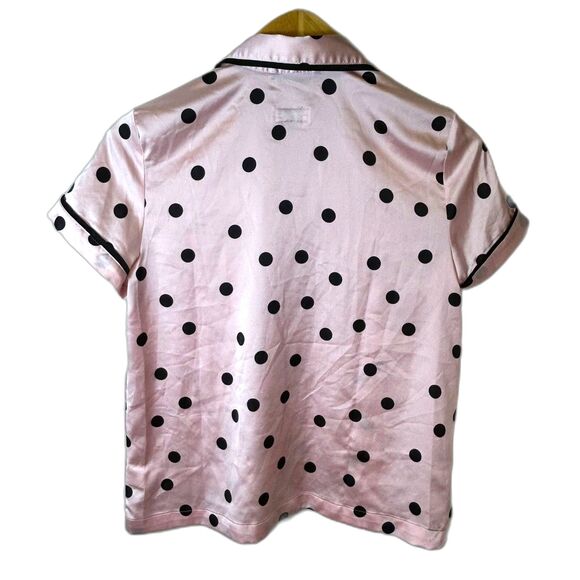 Kate Spade Pink with Black Polka Dots Satin Short Sleeve Capri Length Pajamas S - Picture 6 of 15